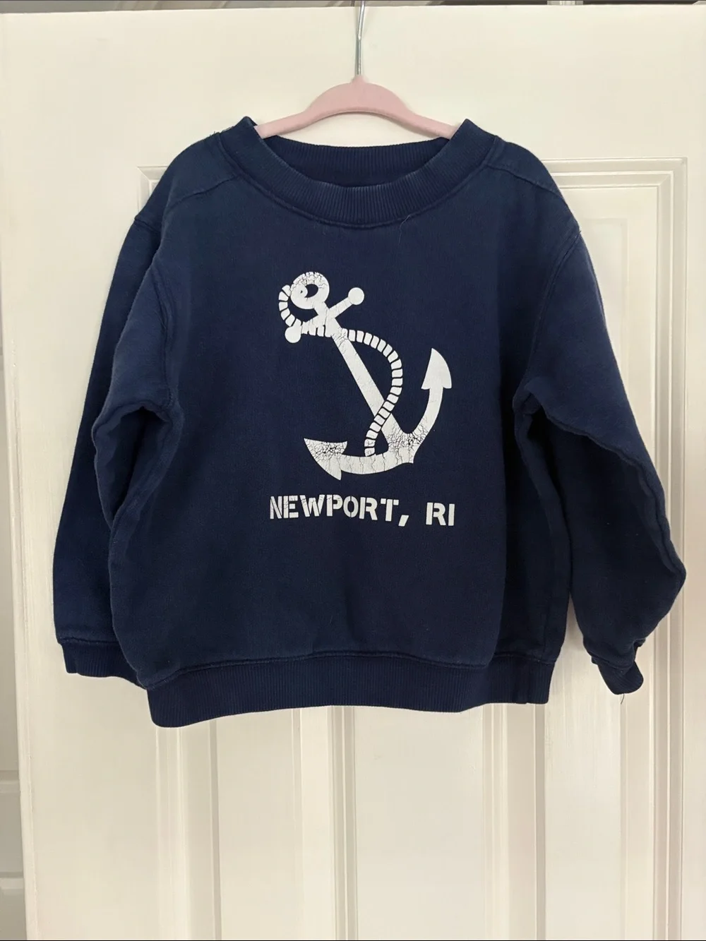 Newport RI Navy Sweatshirt with White Anchor Graphic